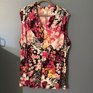 CJ Banks Pink and Black Floral Sleeveless Top 3X
